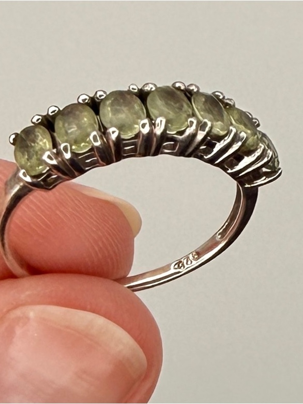 Platinum over Sterling Silver Green Sapphire Multi Stone Ring